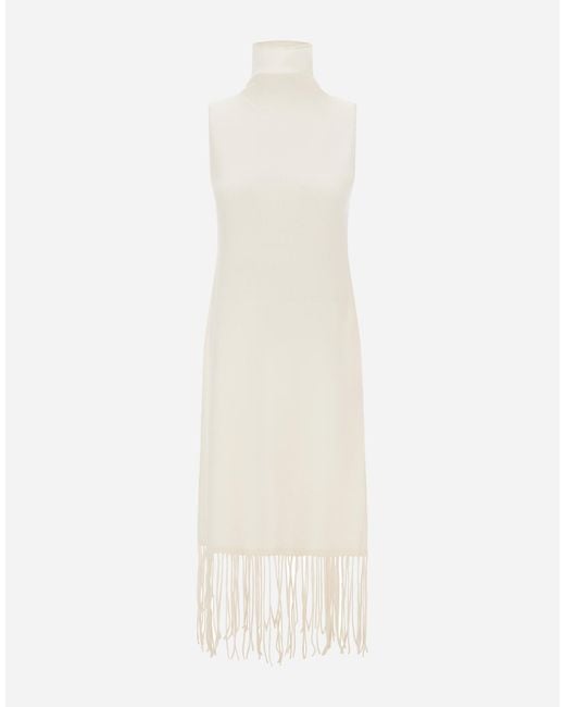 Herno White Wool And Cashmere Stocking-Stitch Dress