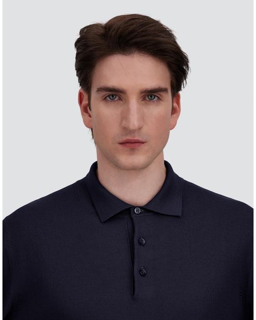 Herno Blue Merino Wool Polo Shirt for men