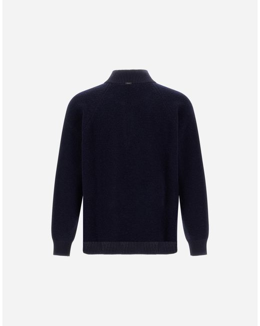 Herno Blue Cashmere And Wool Bouclé Jumper for men