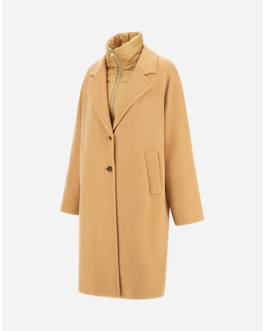 Herno Natural Coat In Velour Wool Cloth And Nylon Ultralight