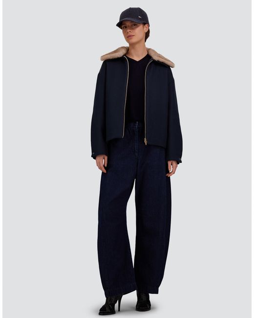 Herno Blue Ecowool Jacket With Mink-Effect Fur Detail