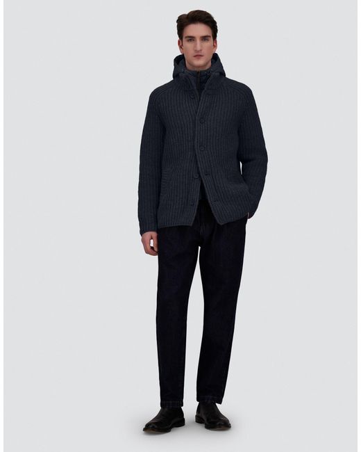 Herno Blue Wool Jacket With Raised Texture And Cable-Knit Detailing for men