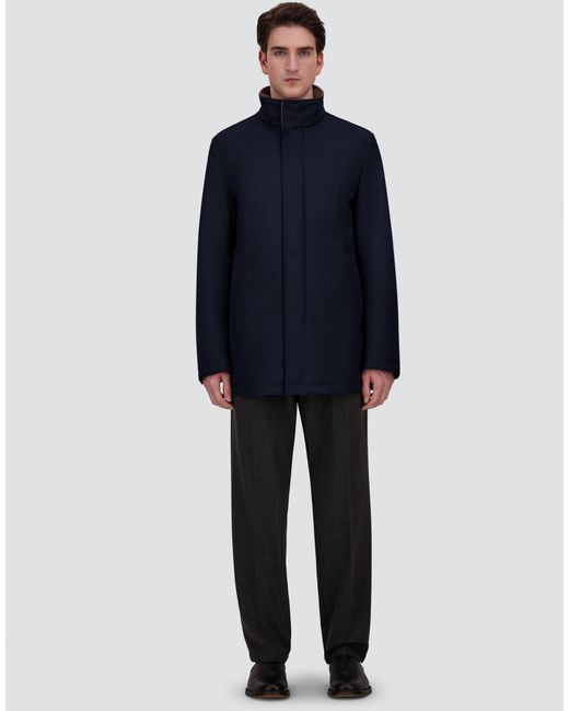 Herno Blue Mélange Twill And Suede Effect Coat for men