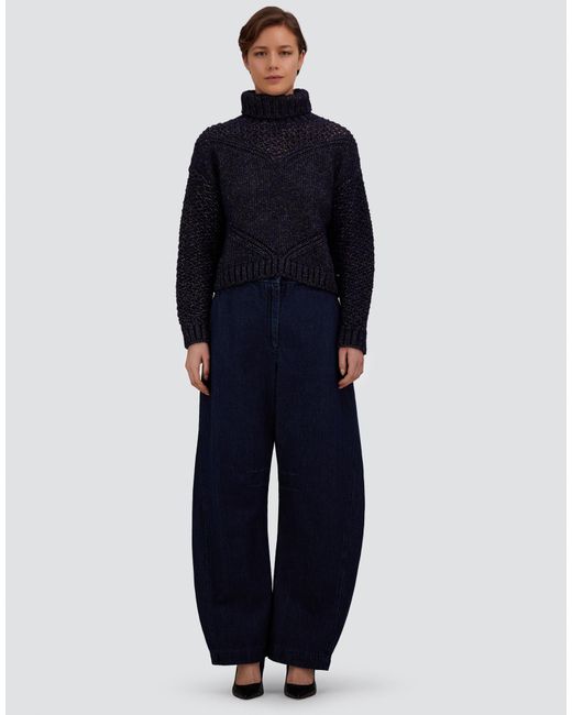 Herno Blue Openwork Knit Turtleneck