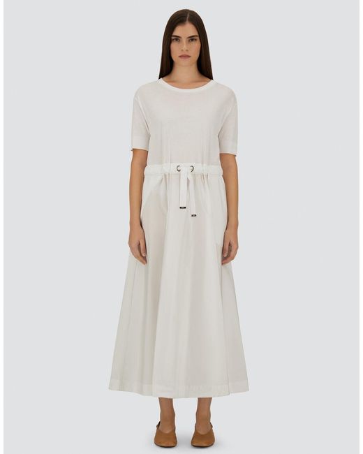 Herno White Dress In Glam Knit Effect And Techno Taffeta