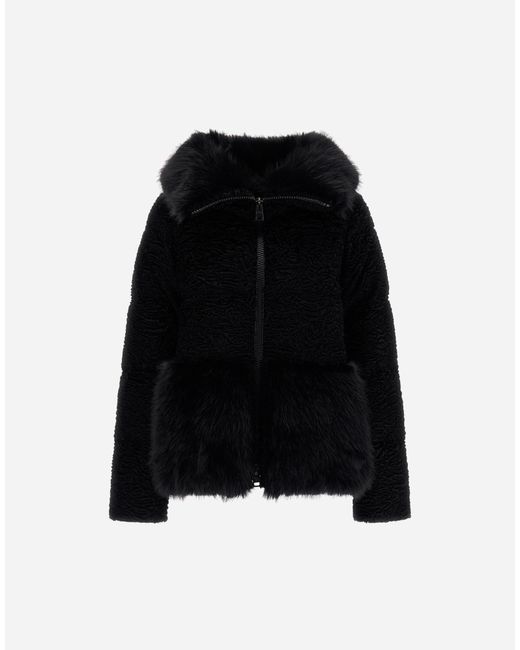 Herno Black Astrakhan-Effect Fur-Touch Jacket