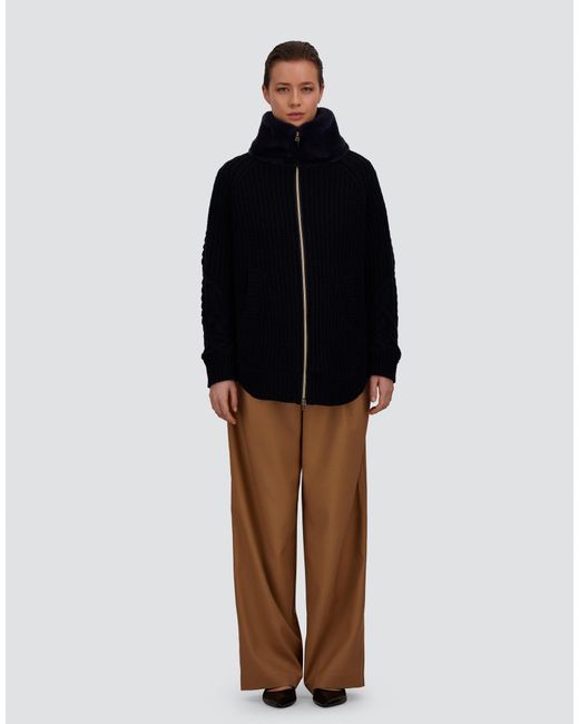 Herno Blue Wool Jacket With Raised Texture And Beaver-Effect Fur Feel