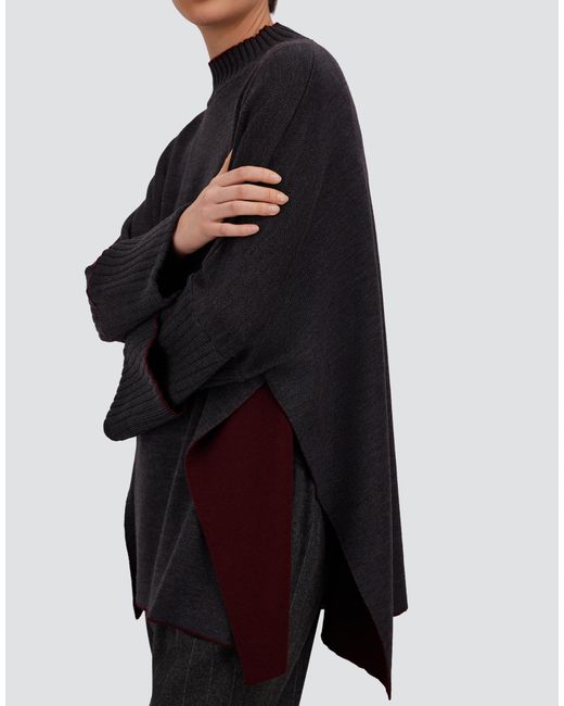 Herno Gray Double-Knit Wool Poncho