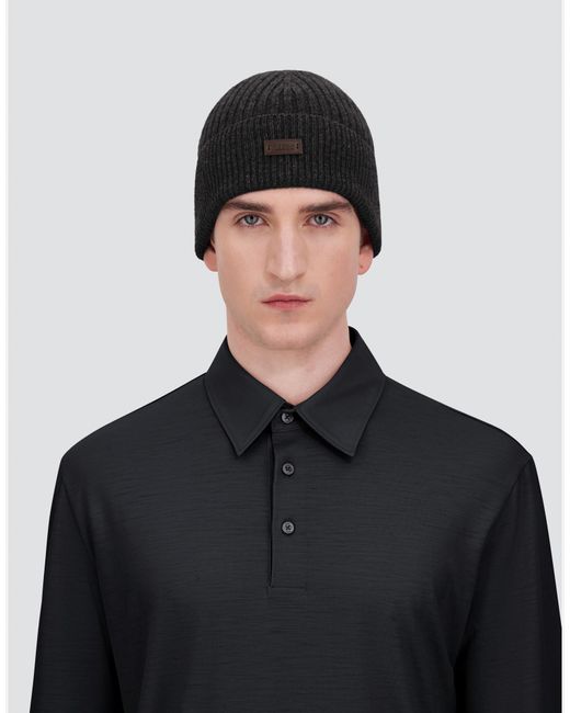 Herno Black Ribbed Wool Beanie for men