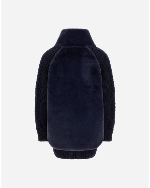 Herno Blue Wool Jacket With Raised Texture And Beaver-Effect Fur Feel