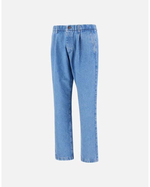 Herno Blue Pleated Denim Trousers for men