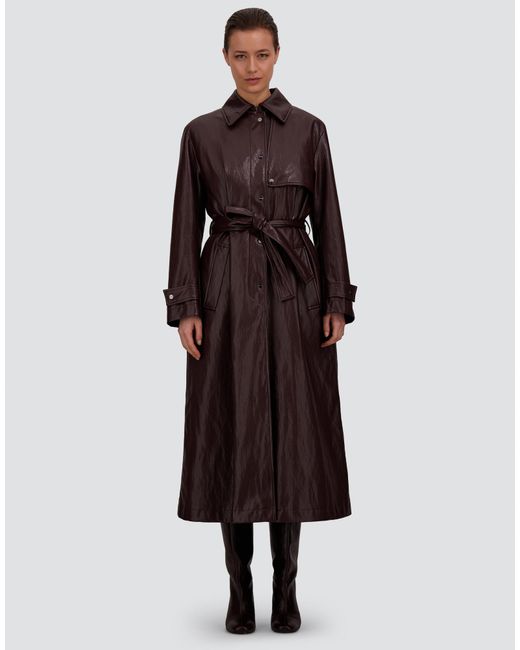 Herno Brown Leather-Effect Trench Coat