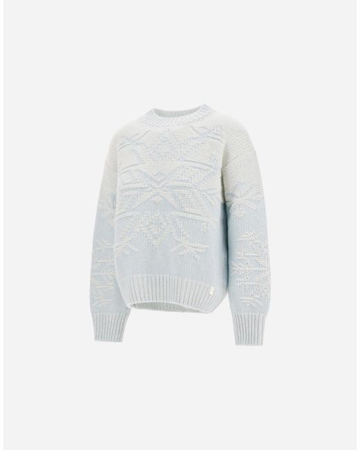 Herno White Wool Jumper With Vanisé Inlay