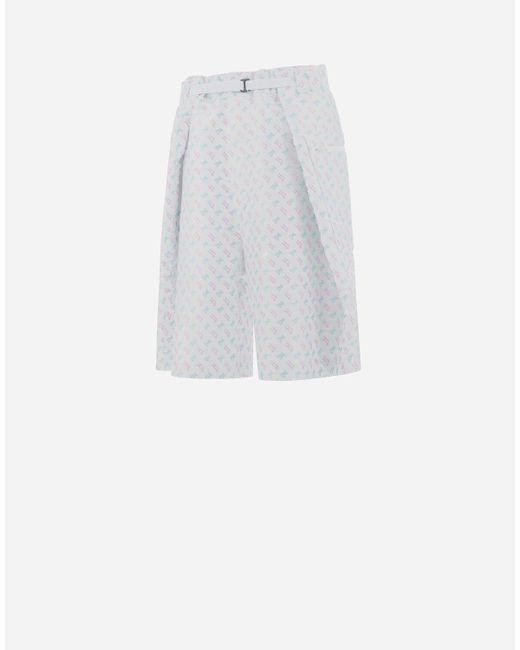 Herno White Globe Cropped Trousers In Photocromatic Monogram