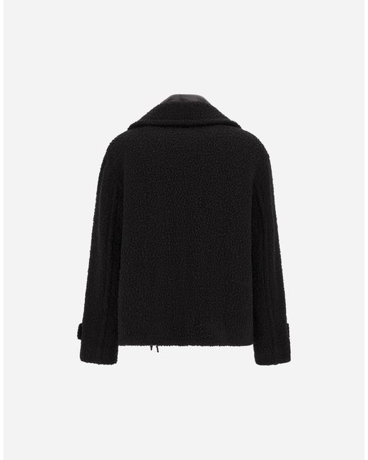 Herno Black Teddy Peacoat With Fringes And Nylon Ultralight