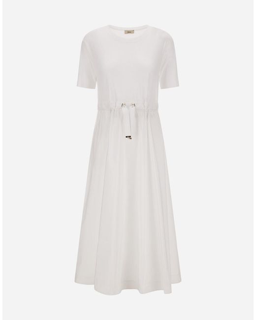 Herno White Dress In Glam Knit Effect And Techno Taffeta