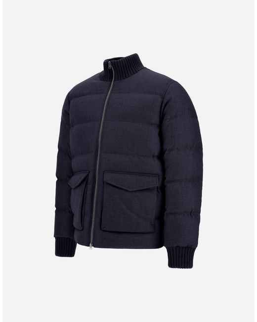 Herno Blue Wool Tweed Bomber Jacket for men