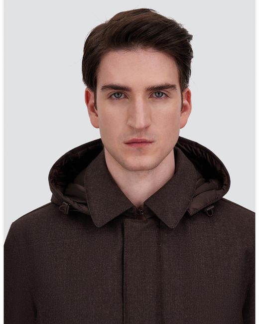 Herno Brown Flannel Coat With Waterproof Membrane for men
