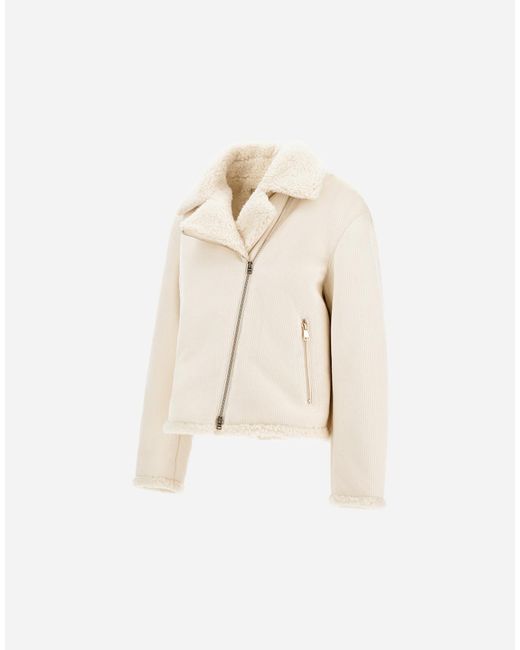 Herno Natural Corduroy Biker Jacket With Shearling-Effect Interior