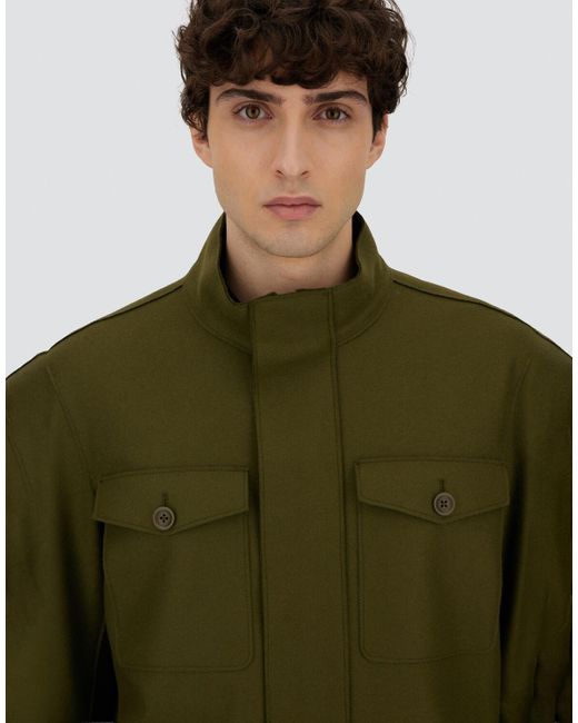 Herno Green Field Jacket In Pure Wool Cloth for men