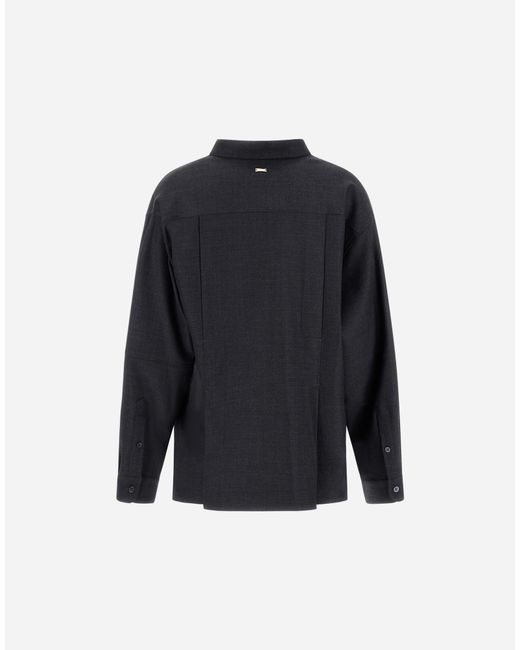 Herno Blue Stretch Wool Gabardine Shirt