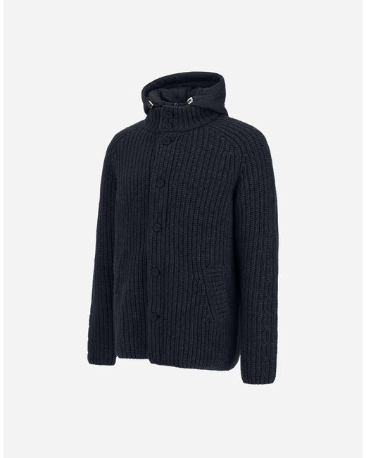 Herno Blue Wool Jacket With Raised Texture And Cable-Knit Detailing for men