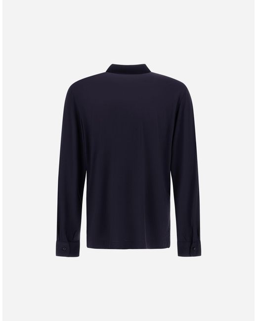 Herno Blue Wool Jersey Polo Shirt for men
