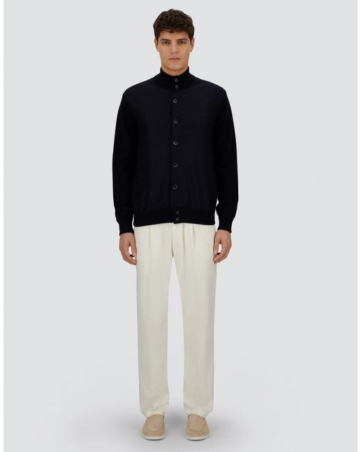 Herno Blue Resort Cashmere Cotton Knit And Felted Wool Cardigan for men
