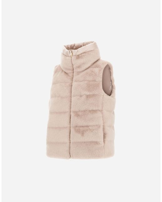 Herno Natural Vest In Lady Alternative Fur And Nylon Ultralight