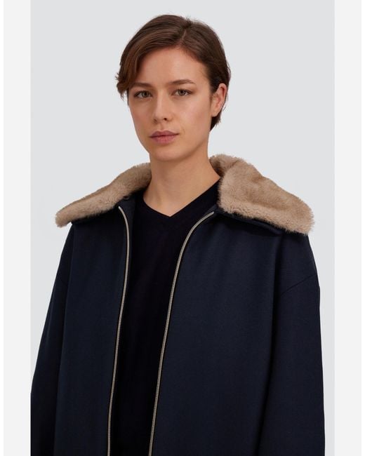 Herno Blue Ecowool Jacket With Mink-Effect Fur Detail