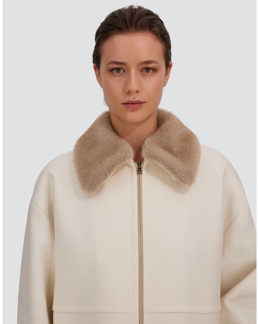 Herno White Ecowool Coat With Mink-Effect Fur Detail