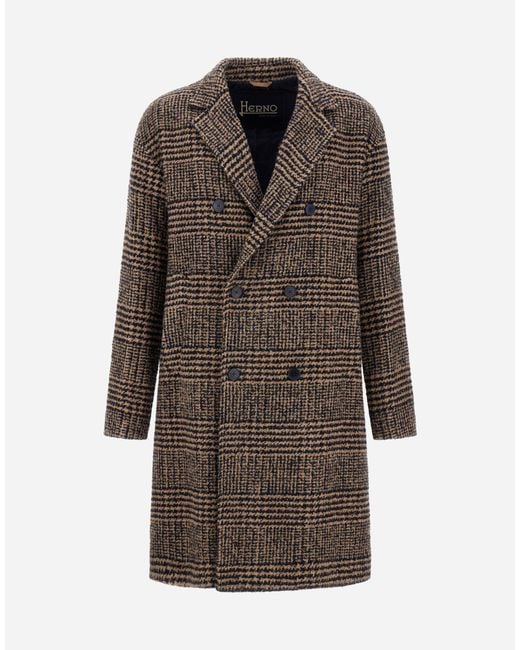 Herno Brown Prince Of Wales Coat for men