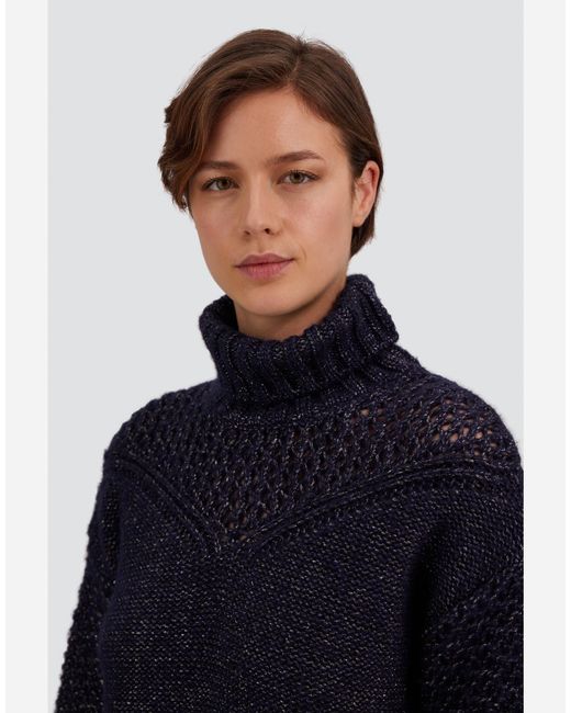 Herno Blue Openwork Knit Turtleneck