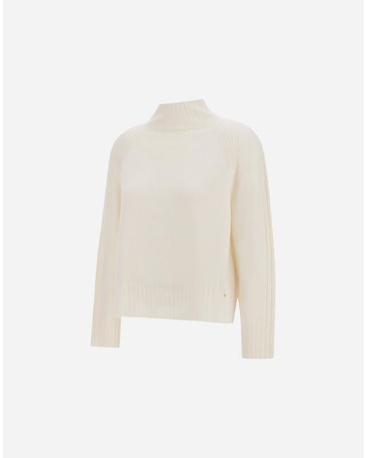Herno White Ribbed & Braided Merino Wool Jumper