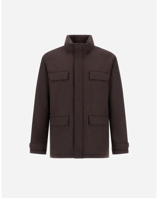 Herno Brown Flannel Field Jacket With Waterproof Membrane for men