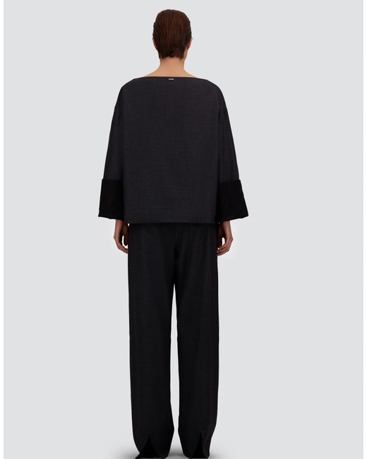 Herno Blue Wool Gabardine And Viscose Satin Trousers