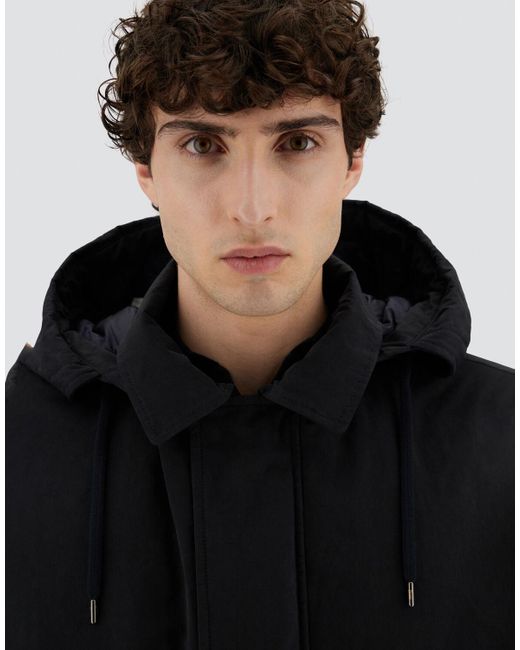 Herno Blue Waxed Tech Cotton Long Parka for men