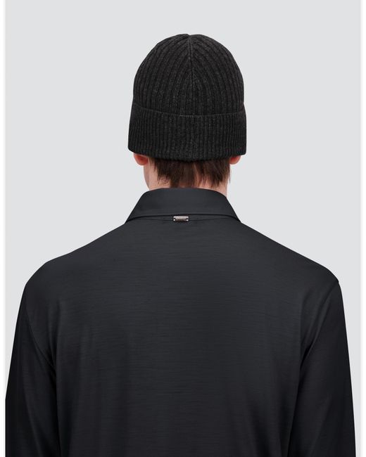 Herno Black Ribbed Wool Beanie for men