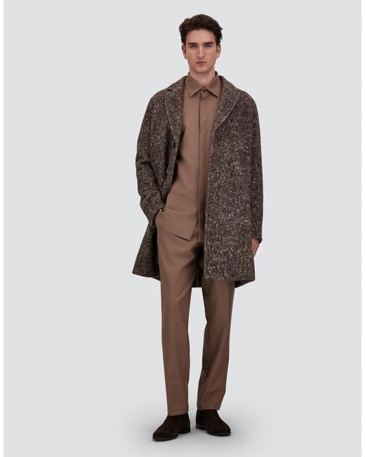 Herno Brown Alpaca, Wool Herringbone And Suede Effect Coat for men