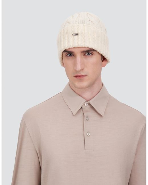 Herno Natural Cable-Knit Wool Beanie for men