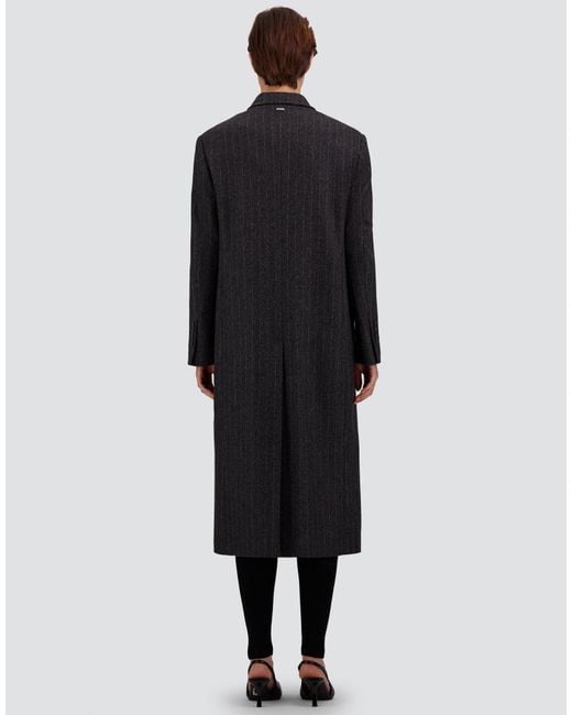 Herno Black Wool Cloth Coat With Pinstripe Pattern