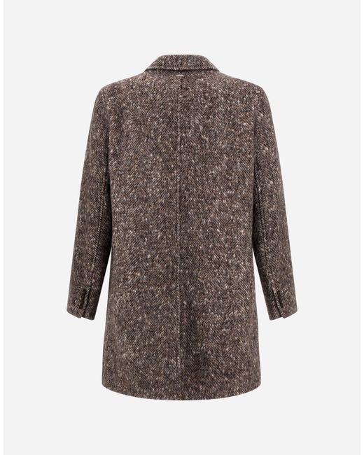 Herno Brown Alpaca, Wool Herringbone And Suede Effect Coat for men