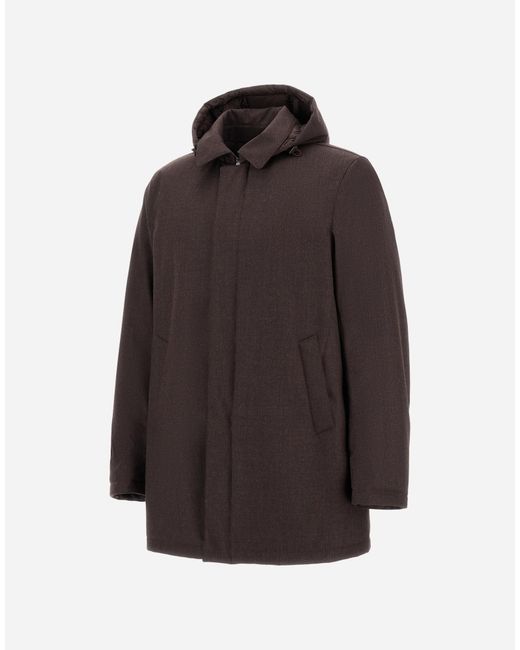 Herno Brown Flannel Coat With Waterproof Membrane for men