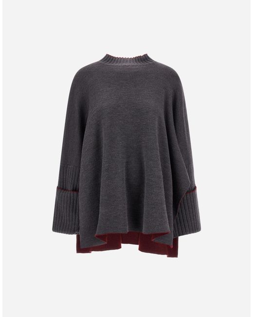 Herno Gray Double-Knit Wool Poncho