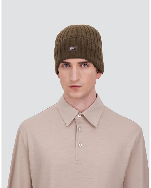 Herno Brown English Rib Cashmere Beanie for men