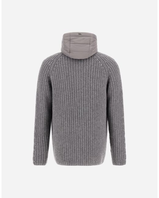 Herno Gray Wool Jacket With Raised Texture And Cable-Knit Detailing for men