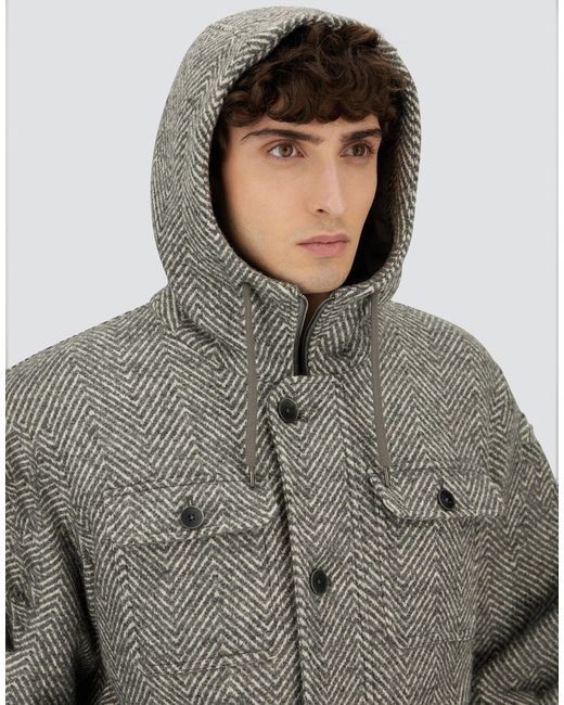Herno Gray Herringbone R-Wool Long Parka for men