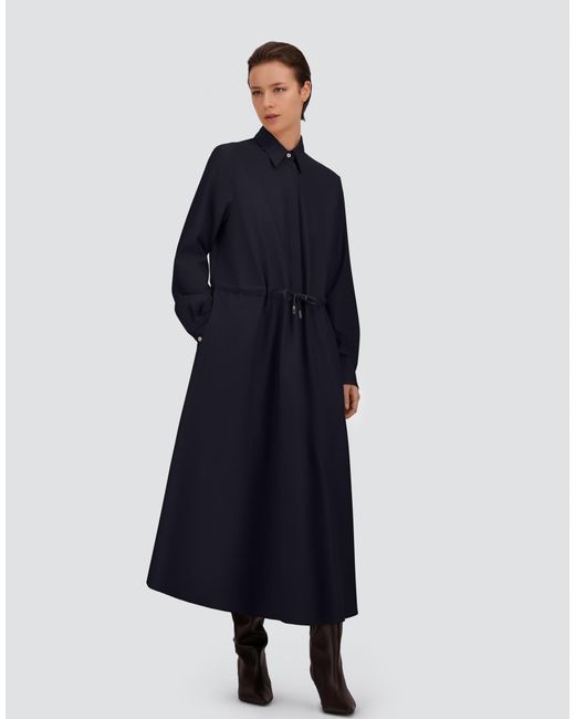 Herno Blue Wool Gabardine Chemisier Dress