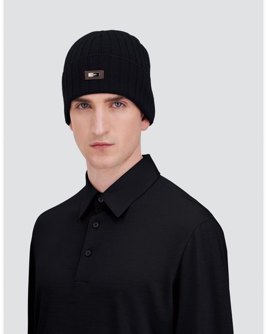 Herno Blue English Rib Cashmere Beanie for men