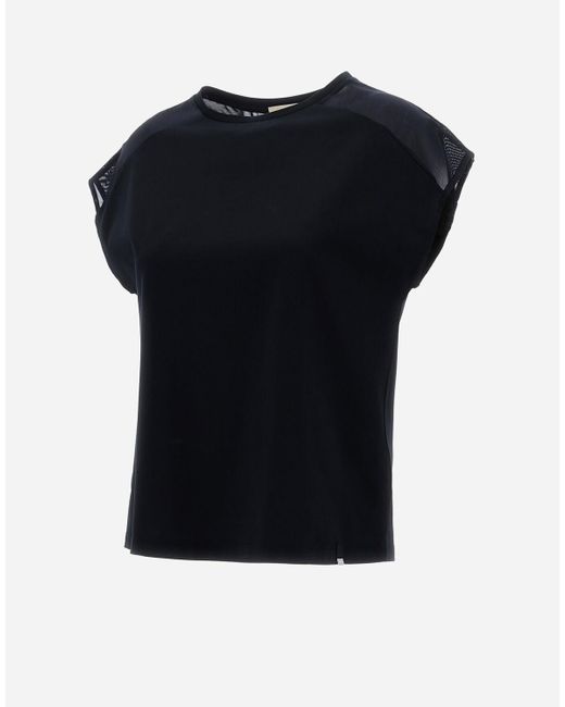 Herno Black Chic Cotton Jersey And Chic Mesh T-shirt